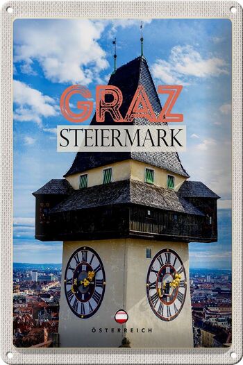 Panneau en étain voyage 20x30cm, Graz Steiermatk, église, vue sur la ville 1