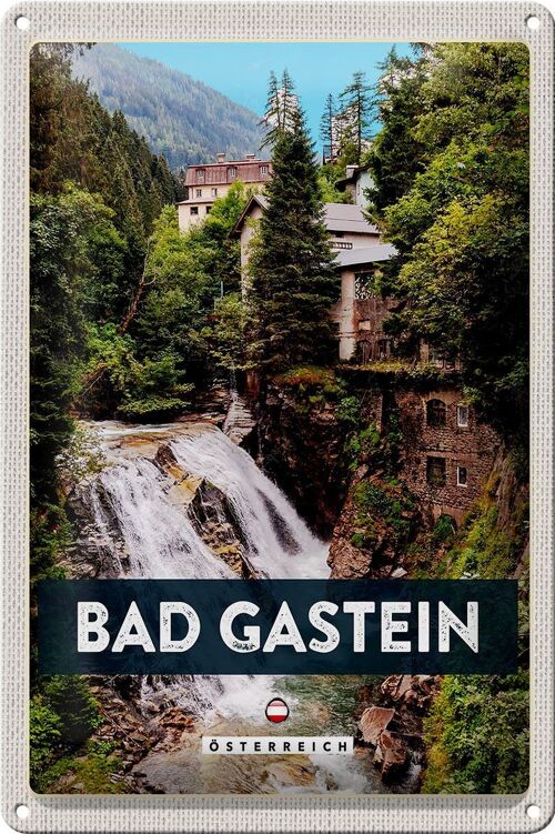 Blechschild Reise 20x30cm Bad Gastein Wasserfall Natur Wald