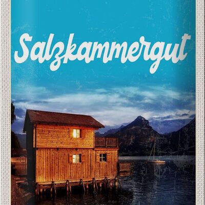 Cartel de chapa viaje 20x30cm Salzkammergut Austria casa junto al lago