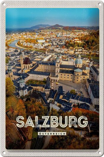 Plaque en étain voyage 20x30cm Salzbourg Autriche Château Vieille Ville 1