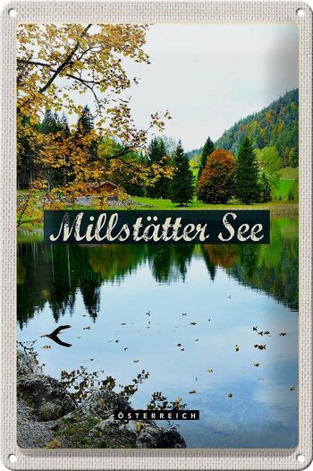 Panneau en étain voyage 20x30cm, lac Millstätten, nature, forêt, vacances 1