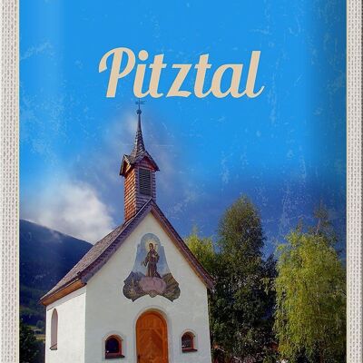 Cartel de chapa de viaje 20x30cm Iglesia de Pitztal Austria vacaciones en la naturaleza