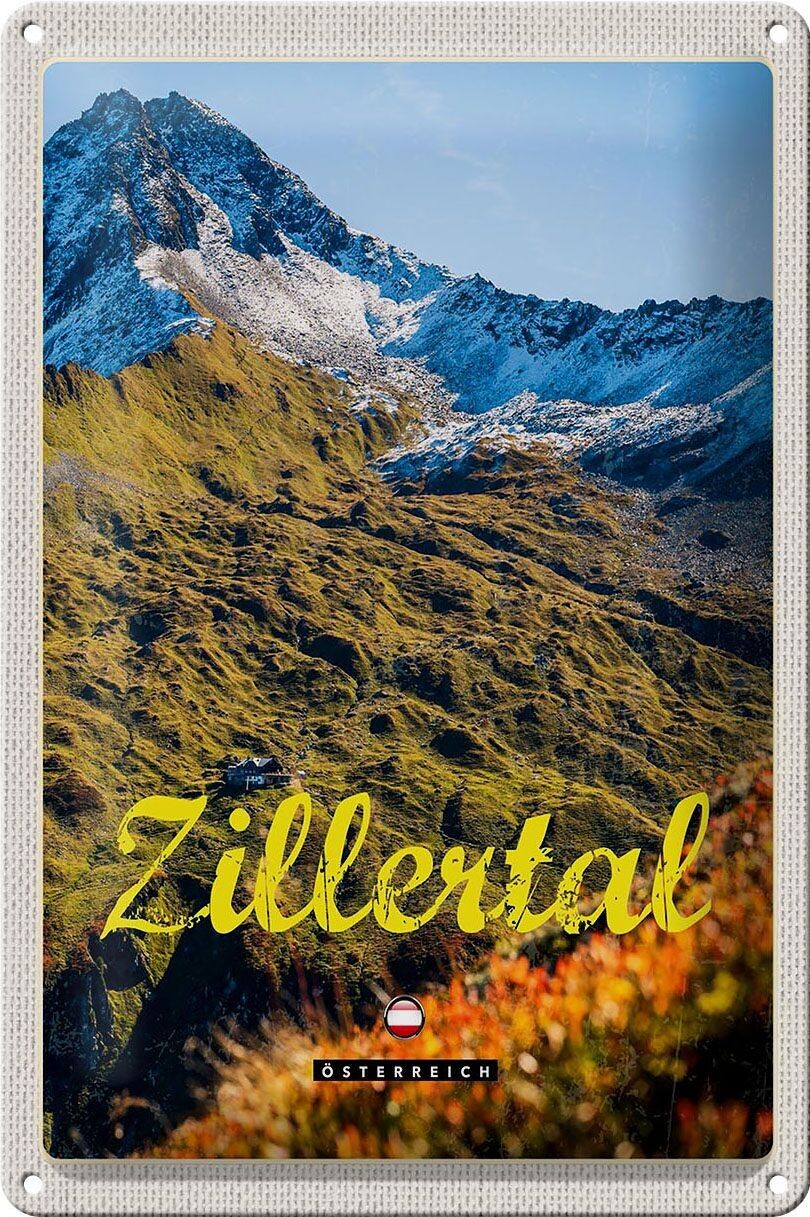 Panneau en étain voyage 20x30cm, Zillertal autriche, forêt de montagne naturelle