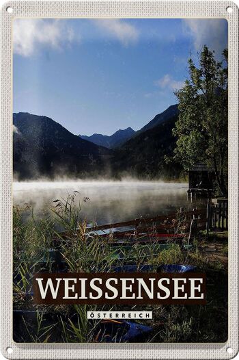 Panneau en étain voyage 20x30cm Weissensee vacances lac forêts nature 1