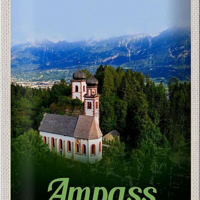 Cartel de chapa de viaje 20x30cm Ampass Austria Iglesia en el bosque Naturaleza