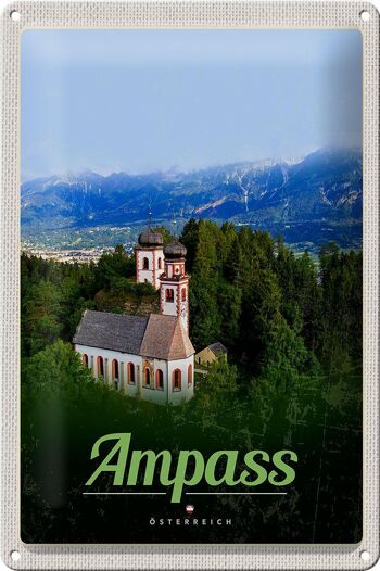 Panneau en étain voyage 20x30cm Ampass Autriche église dans la forêt nature 1