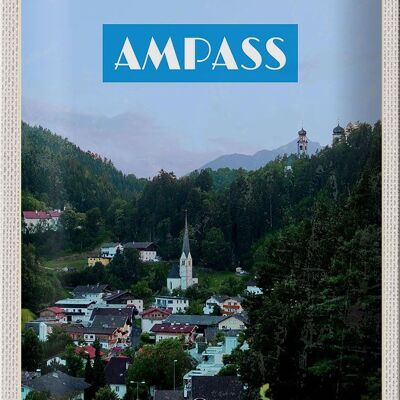 Cartel de chapa de viaje, 20x30cm, Ampass Austria, valle, casco antiguo, naturaleza