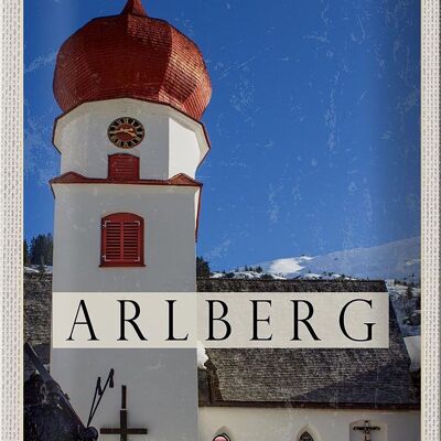 Cartel de chapa de viaje, escultura de la iglesia de Arlberg, Austria, 20x30cm
