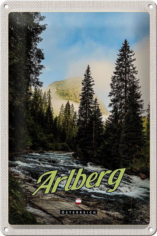 Blechschild Reise 20x30cm Arlberg Wälder Wasserfall Strömung