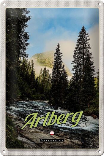 Panneau en étain voyage 20x30cm, forêt d'Arlberg, flux de cascade 1