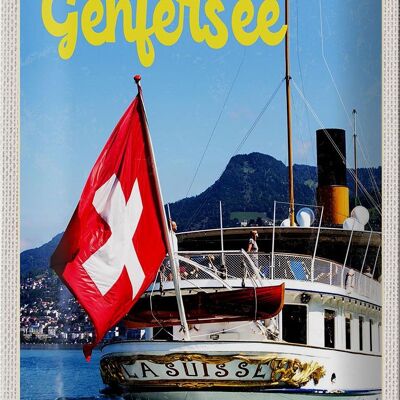 Cartel de chapa de viaje, 20x30cm, lago Lemán, Suiza, recorrido en barco Lasuisse
