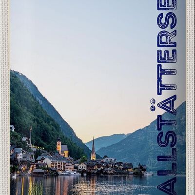 Targa in metallo da viaggio 20x30 cm vista sul lago di Hallstatt in Austria