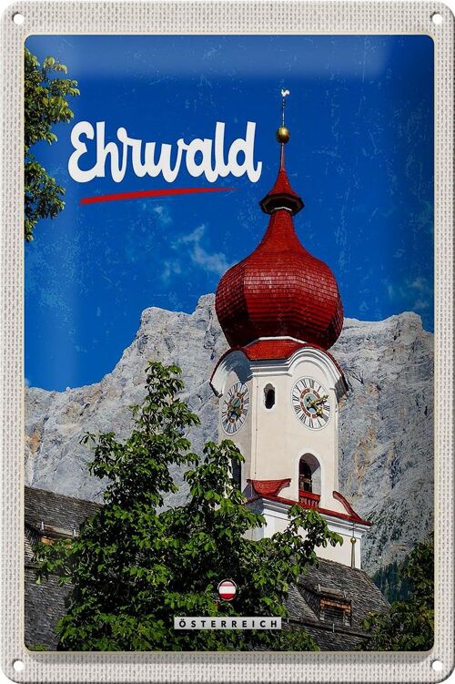 Blechschild Reise 20x30cm Whrwald Österreich Kirche roter Dach