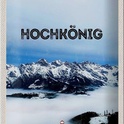 Cartel de chapa viaje 20x30cm vista de las montañas de Hochkönig en invierno