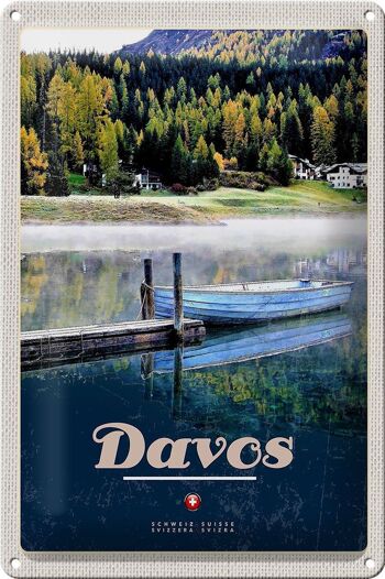 Panneau en étain voyage 20x30cm Davos Suisse randonnée lac vacances 1