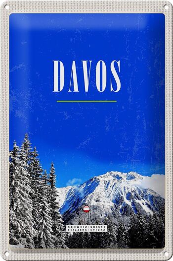 Panneau en étain voyage 20x30cm Davos hiver vacances de ski tour d'hiver 1