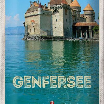 Blechschild Reise 20x30cm Genfersee Sommer Urlaub schwimmen