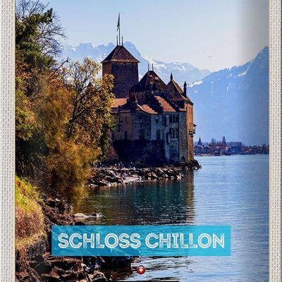 Cartel de chapa de viaje 20x30cm Lago Lemán Suiza Castillo de Chillon