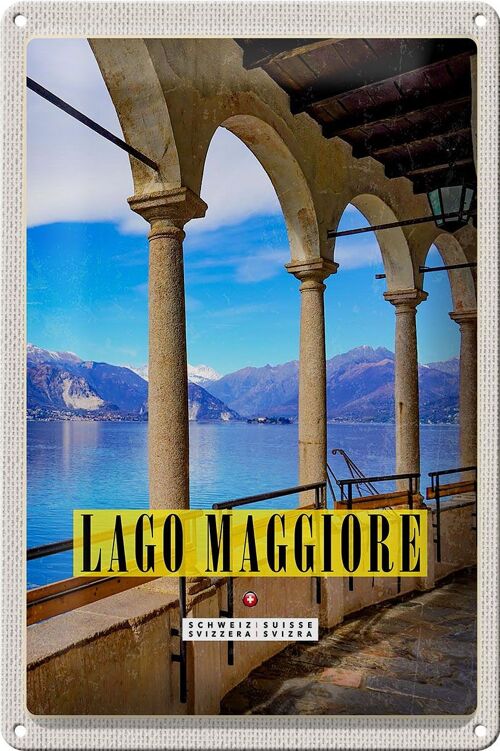 Blechschild Reise 20x30cm Lago Maggiore Aussicht auf See Urlaub