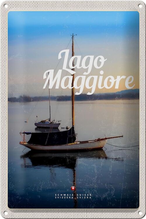 Blechschild Reise 20x30cm Lago Maggiore Boote auf See Urlaub