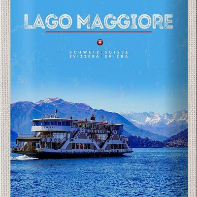 Cartel de chapa de viaje, 20x30cm, lago Maggiore, barco, lago, montañas, naturaleza