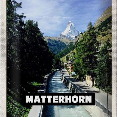 Cartel de chapa de viaje, 20x30cm, Matterhorn, Suiza, río, montaña, ciudad