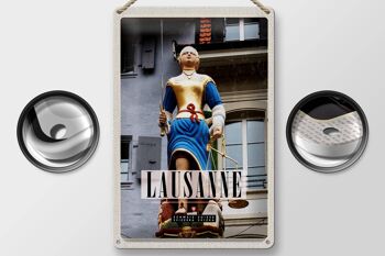 Plaque en étain voyage 20x30cm Lausanne Suisse Sculpture Femme Balance 2