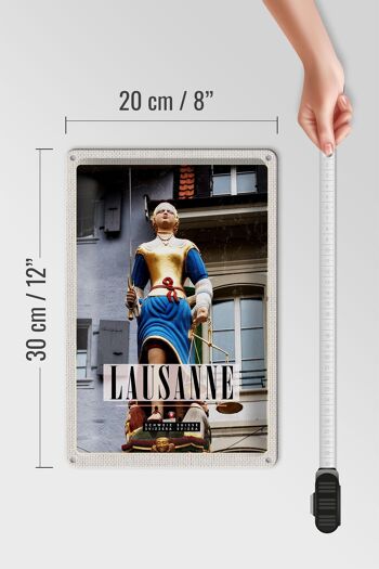 Plaque en étain voyage 20x30cm Lausanne Suisse Sculpture Femme Balance 4
