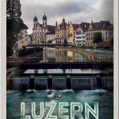 Signe en étain voyage 20x30cm, Lucerne, suisse, rivière, vieille ville, vacances
