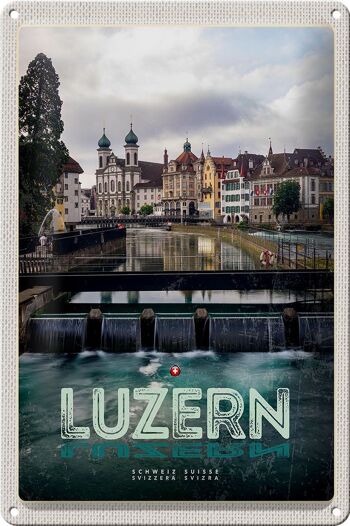 Signe en étain voyage 20x30cm, Lucerne, suisse, rivière, vieille ville, vacances 1