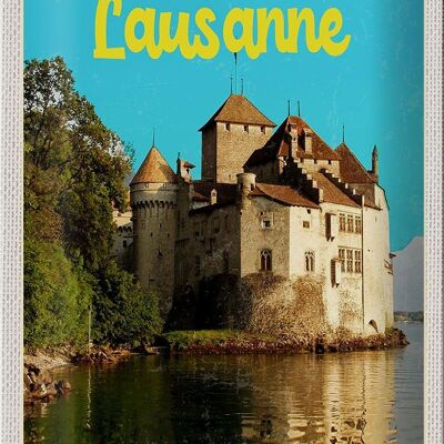 Plaque en tôle voyage 20x30cm Château de Lausanne Lac Suisse destination de voyage