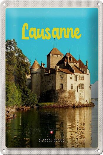 Plaque en tôle voyage 20x30cm Château de Lausanne Lac Suisse destination de voyage 1