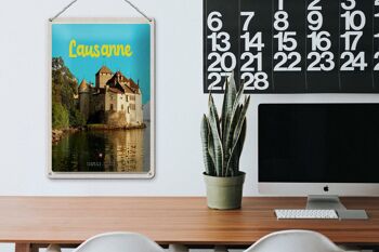 Plaque en tôle voyage 20x30cm Château de Lausanne Lac Suisse destination de voyage 3