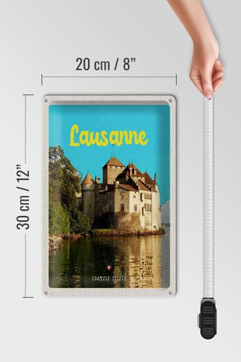 Plaque en tôle voyage 20x30cm Château de Lausanne Lac Suisse destination de voyage 4