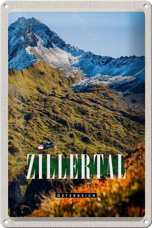 Blechschild Reise 20x30cm Zillertal Gebirge Natur Wälder Urlaub