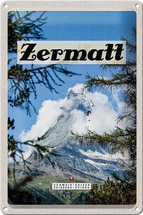 Blechschild Reise 20x30cm Zermatt Schweiz Tannenbaum Winterzeit