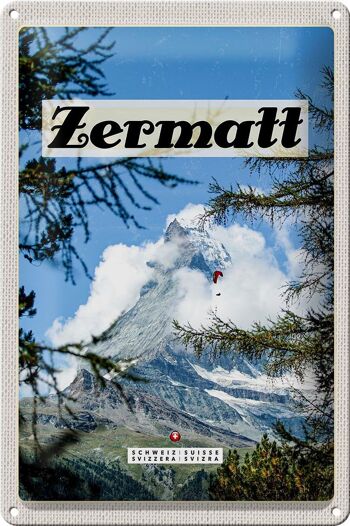 Plaque en tôle voyage 20x30cm Zermatt Suisse Sapin de Noël heure d'hiver 1