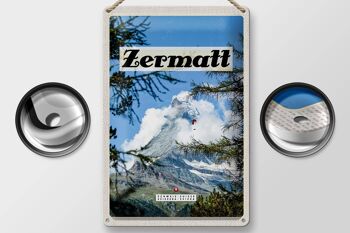 Plaque en tôle voyage 20x30cm Zermatt Suisse Sapin de Noël heure d'hiver 2