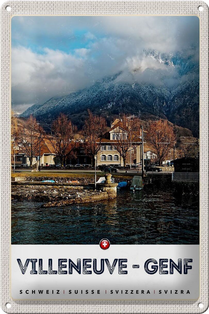 Targa in metallo da viaggio 20x30 cm Villeneuve-Ginevra Svizzera escursioni nelle foreste