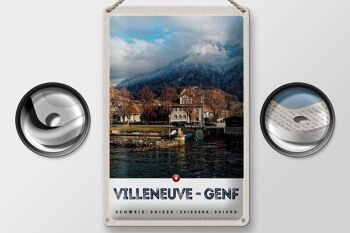 Plaque en tôle voyage 20x30cm Villeneuve-Genève Suisse forêts randonnée 2