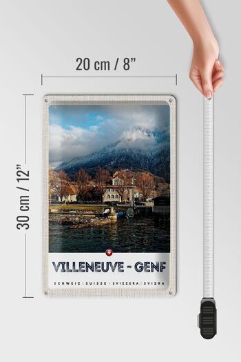 Plaque en tôle voyage 20x30cm Villeneuve-Genève Suisse forêts randonnée 4