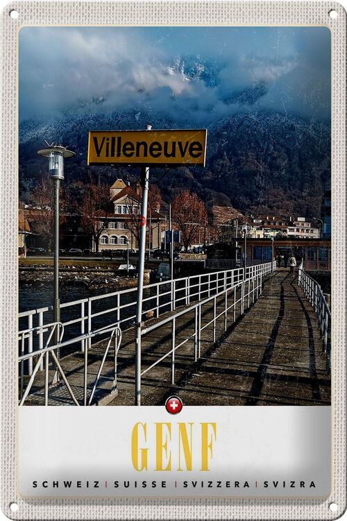 Blechschild Reise 20x30cm Villeneuve-Genf Schweiz wandern