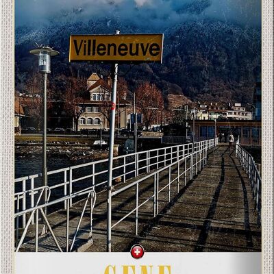 Plaque tôle voyage 20x30cm Villeneuve-Genève Suisse randonnée