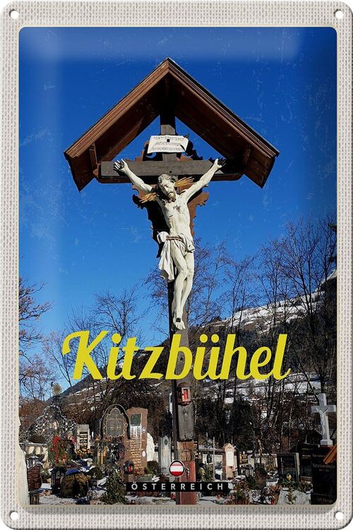 Blechschild Reise 20x30cm Kitzbühel Österreich Jesus Skulptur