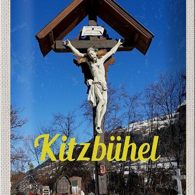 Cartel de chapa de viaje 20x30cm Kitzbühel Austria Escultura de Jesús