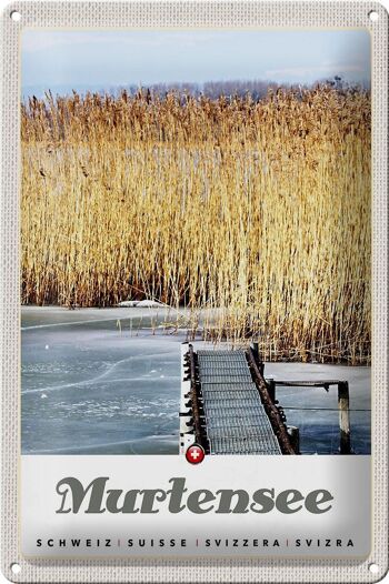 Panneau en étain voyage 20x30cm, lac de Morat, autriche, visite à vélo, nature 1