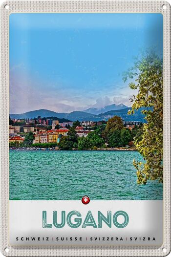 Panneau en étain voyage 20x30cm Lugano Suisse vue sur le lac de la ville 1
