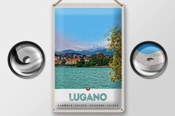 Panneau en étain voyage 20x30cm Lugano Suisse vue sur le lac de la ville 2