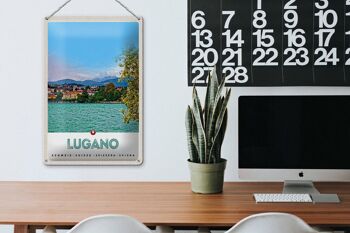 Panneau en étain voyage 20x30cm Lugano Suisse vue sur le lac de la ville 3