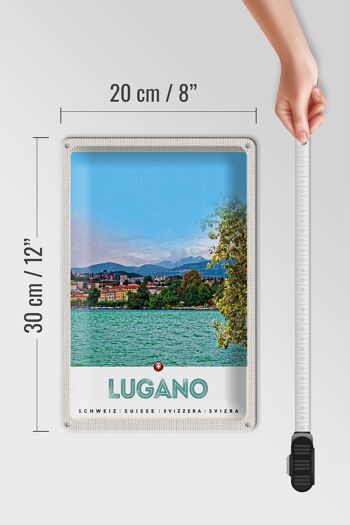 Panneau en étain voyage 20x30cm Lugano Suisse vue sur le lac de la ville 4